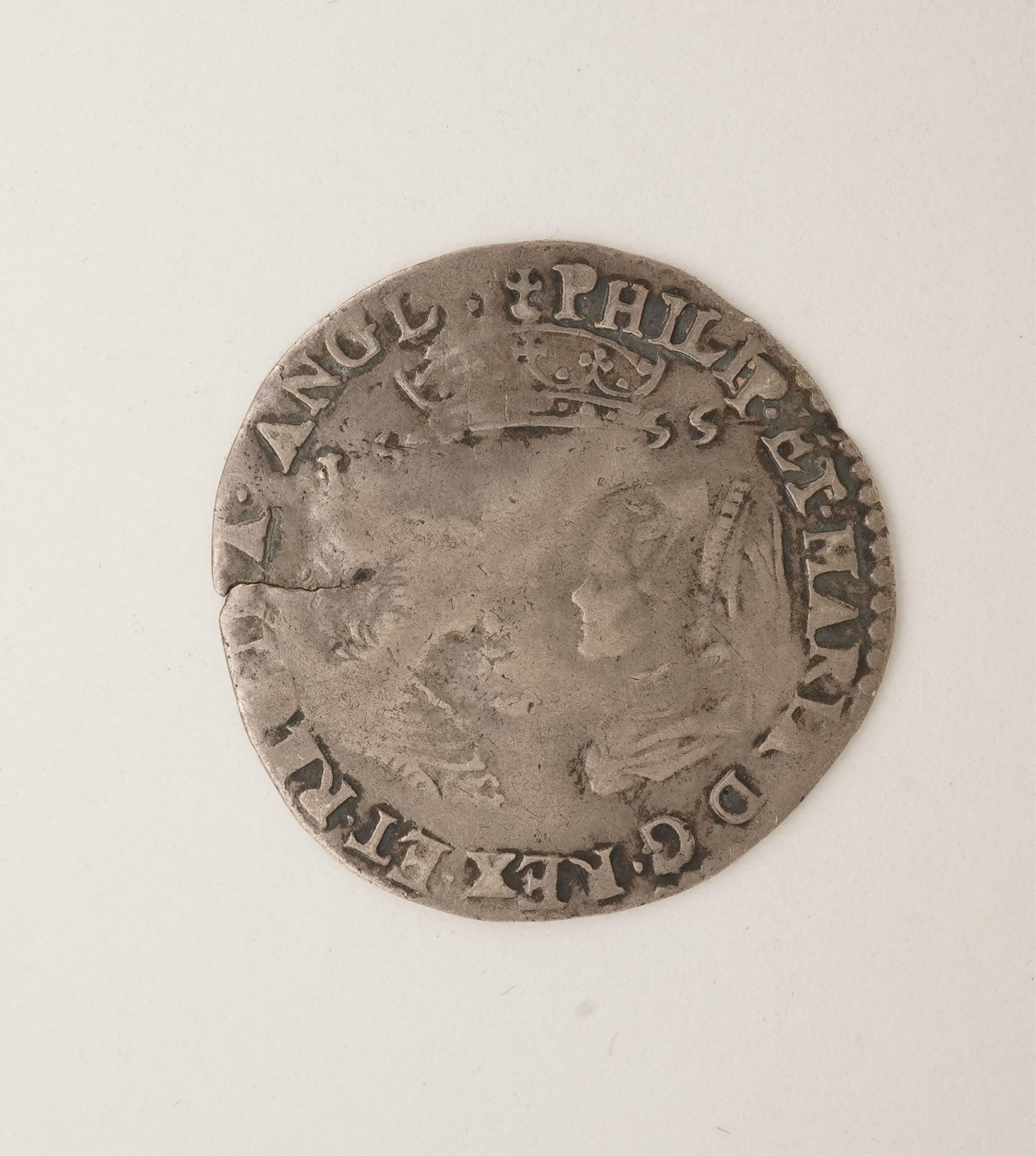 British hammered coins, Philip and Mary, silver sixpence, 1555, no mm., English titles only, reads regina ang and nostrvm, 2.88g, S. 2506, creased and split, otherwise near fine